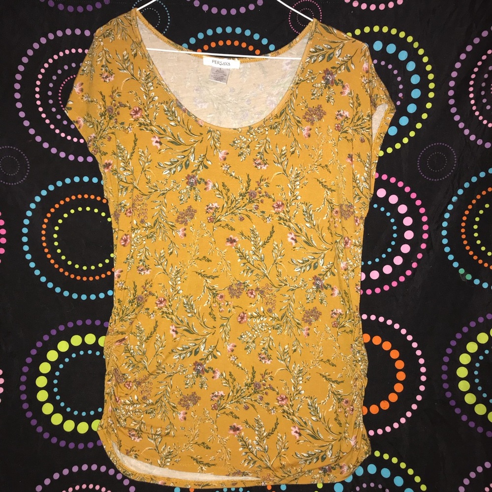Gold Floral Knit Top Size Large